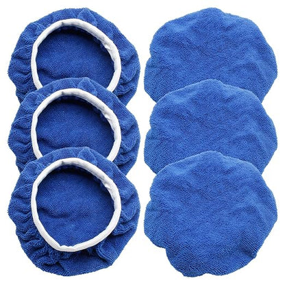 Bonsicoky 6 PCS Car Polishing Bonnet Buffing Pad Soft Microfiber Buffing Pad Cover for 7" - 8" Car Polisher, Blue