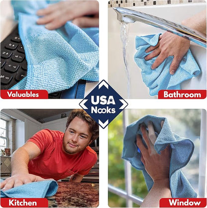 USANOOKS Microfiber Cleaning Cloth - Turq - 12Pcs (12.5x12.5 inch) High Performance - 1200 Washes, Ultra Absorbent Car Towel Traps Grime & Liquid for Streak-Free Mirror Shine - car Washing Cloth