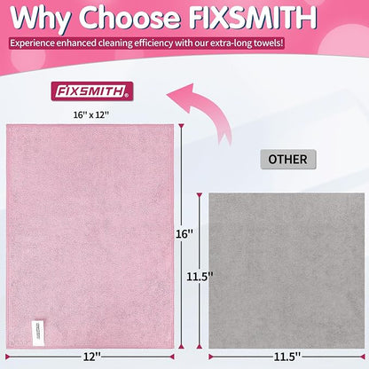 FIXSMITH Pink Microfiber Cleaning Cloth -Pack of 8, Highly Absorbent Cleaning Rags, 16"X12" All Purpose Cleaning Towels for Housekeeping, Kitchen, Car, Lint Free and Reusable Microfiber Towels