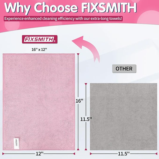 FIXSMITH Pink Microfiber Cleaning Cloth -Pack of 8, Highly Absorbent Cleaning Rags, 16"X12" All Purpose Cleaning Towels for Housekeeping, Kitchen, Car, Lint Free and Reusable Microfiber Towels
