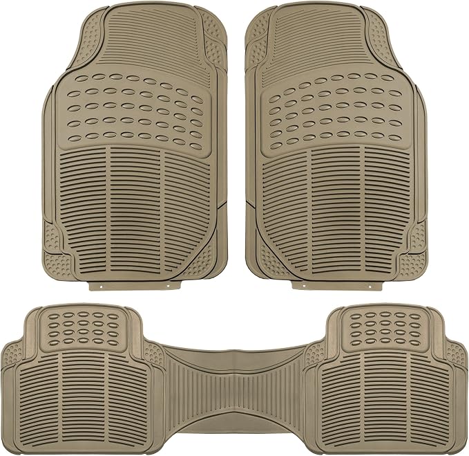 FH Group Car Floor Mats - Heavy-Duty Rubber Floor Mats for Cars, Universal Fit Full Set, Trimmable Automotive Floor Mats, ClimaProof Floor Mats For Most Sedan, SUV, Truck Floor Mats Beige