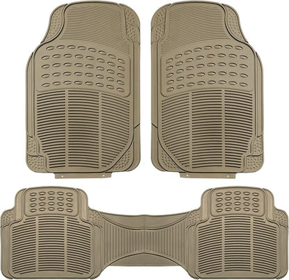FH Group Car Floor Mats - Heavy-Duty Rubber Floor Mats for Cars, Universal Fit Full Set, Trimmable Automotive Floor Mats, ClimaProof Floor Mats For Most Sedan, SUV, Truck Floor Mats Beige