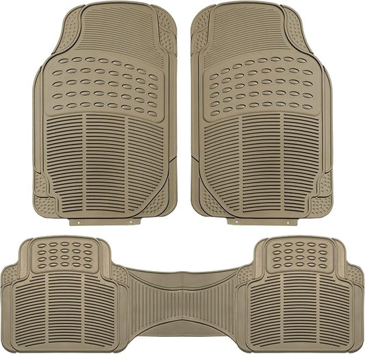 FH Group Car Floor Mats - Heavy-Duty Rubber Floor Mats for Cars, Universal Fit Full Set, Trimmable Automotive Floor Mats, ClimaProof Floor Mats For Most Sedan, SUV, Truck Floor Mats Beige