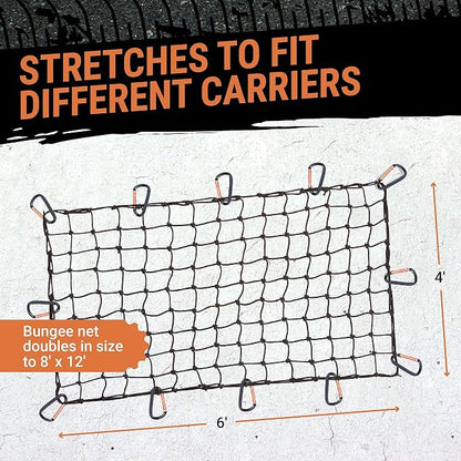 Truck Bed Cargo Net – 4 x 6 Foot, Heavy-Duty Elastic Mesh with 12 Black Clips and Storage Bag for Pickup for Cargo Netting, Securing Loads in Trailers, SUVs & Roof Racks