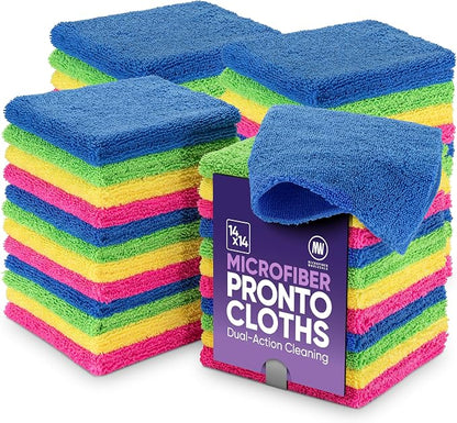 Microfiber Wholesale Pronto Cloths, Dual-Sided Microfiber Cleaning Towels, Soft Plush & Scrub Cloths for Dusting, Scrubbing, Kitchen, Windows & Car Detailing, Absorbent Bulk 50-Pack Multicolor