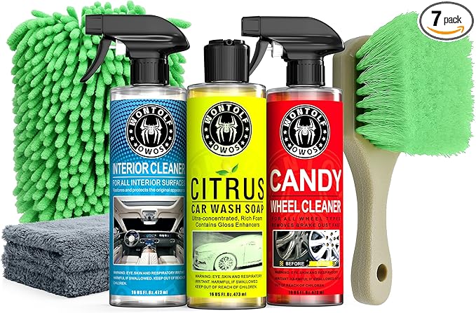 Wontolf Complete Car Wash Cleaning Kit, Car Interior Detailing Kit with Car Wash Soap, Interior Detailing Cleaner, Wheel Cleaner, Wheel Brush, Dying Towel, for Cars Trucks RVs SUVs