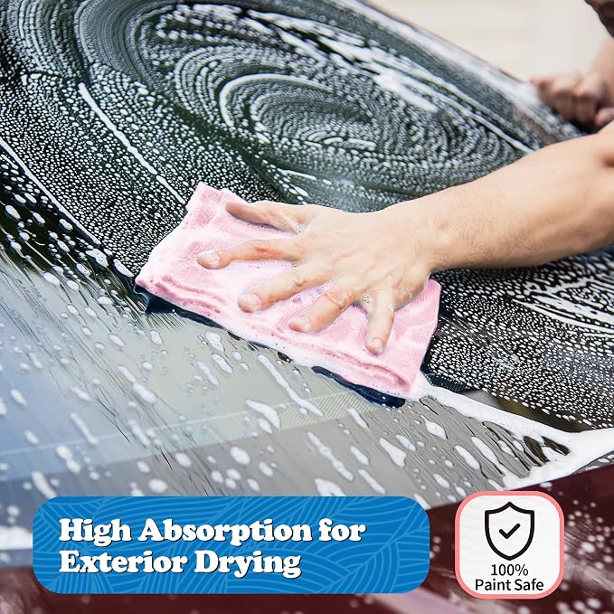 FIXSMITH Microfiber Cleaning Cloth, Shop Towels Bulk, 24 Pack Pink Microfiber Towels for Cars, All-Purpose Absorbent Cleaning Rags, Dust Cloth for Automotive, Mechanic, Garage, Bar, 12 x 11 inch