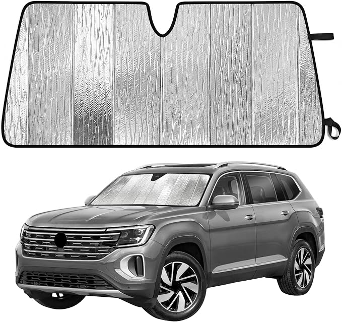 EcoNour Accordion Foldable Windshield Sun Shade Fit for Volkswagen Atlas 2018-2023 2024 2025 Sunshade, Front Car Window Shades Sun Visor, Blocks UV Rays & Heat, Car Accessories