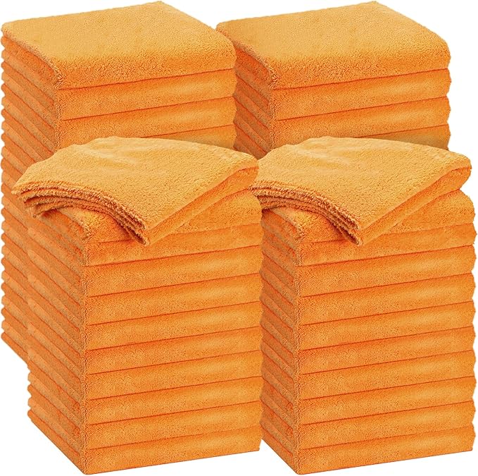Shimeyao 30 Pcs 16 x 16 Inch Edgeless Microfiber Plush Towels for Cars Detailing Drying Wash Polishing Absorbent Cleaning Cloths, 500 GSM (Orange)
