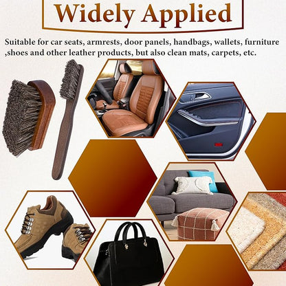 2 PCS Leather Brush Car Detailing, Horse Hair Brush, Car Cleaning Supplies, Car Interior Brush, Carpet Brush for Car Detailing, for Car Accessories Interior, Carpet, Upholstery, Furniture and Shoes