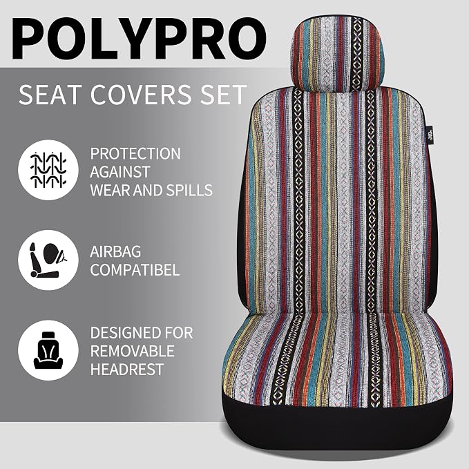 HAIYAOTIMES Baja Saddle Blanket Car Seat Covers Front Set with Seat Belt Pads, Washable Breathable Seat Covers for Cars, Universal Fit Interior Covers for Most Sedan Truck SUV, Airbag Compatible, Red