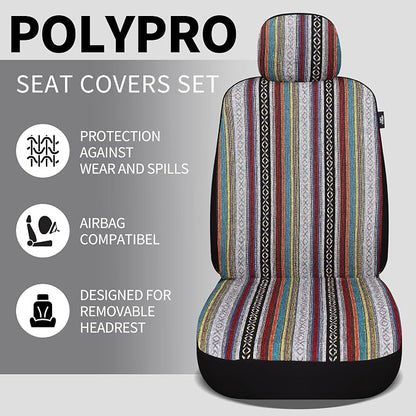 HAIYAOTIMES Baja Saddle Blanket Car Seat Covers Front Set with Seat Belt Pads, Washable Breathable Seat Covers for Cars, Universal Fit Interior Covers for Most Sedan Truck SUV, Airbag Compatible, Red