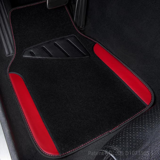 CAR PASS Rainbow Waterproof Universal Fit Faux Leather Car Carpet- Anti-Slip Nibbed Backing Floor Mats for SUV, Vans,Sedans,Trucks, Automotive Set of 4 for Women (Black with Red)