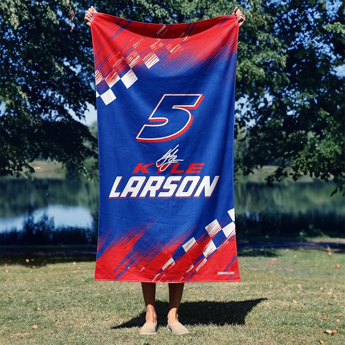Northwest NASCAR Kyle Larson Simple Speed Beach Towel, Cotton Blend Lightweight Bath, Pool Swim Travel Fan Gear, 30 x 60 Inch