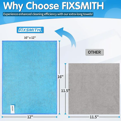 FIXSMITH Blue Microfiber Cleaning Cloth -Pack of 12, Highly Absorbent Cleaning Rags, 16"X12" All Purpose Cleaning Towels for Housekeeping, Kitchen, Car, Lint Free and Reusable Microfiber Towels