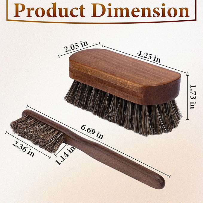 2 PCS Leather Brush Car Detailing, Horse Hair Brush, Car Cleaning Supplies, Car Interior Brush, Carpet Brush for Car Detailing, for Car Accessories Interior, Carpet, Upholstery, Furniture and Shoes