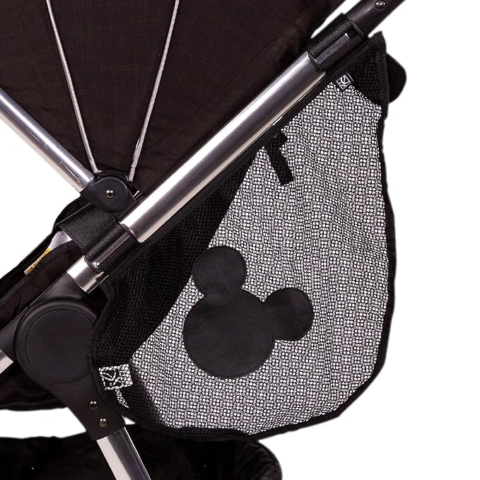 Disney Baby by J.L. Childress Side Sling Stroller Cargo Net - Stroller Organizer Attachment for Storage, Mesh Bag for Baby Accessories, Universal Fit - Mickey, Black