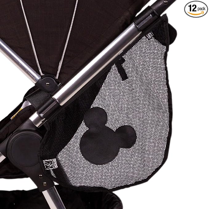 J.L. Childress Disney Baby Side Sling Stroller Cargo Net - Stroller Organizer Attachment for Storage,Mesh Bag for Baby Accessories,Universal Fit - Mickey,Black,(Pack of 12)