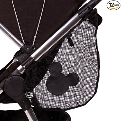 J.L. Childress Disney Baby Side Sling Stroller Cargo Net - Stroller Organizer Attachment for Storage,Mesh Bag for Baby Accessories,Universal Fit - Mickey,Black,(Pack of 12)