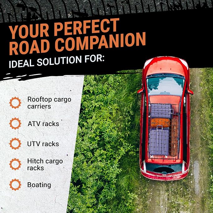 Cargo Net for Roof Rack - 22 x 38 Inch, Heavy-Duty, Mesh Square Bungee Netting with 12 Black Clips and Storage Bag - Holds Small and Large Loads