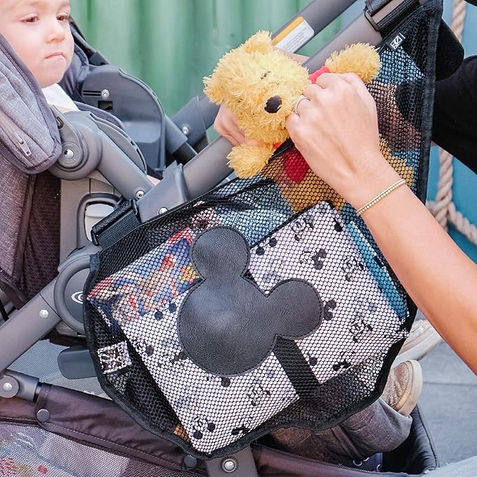 Disney Baby by J.L. Childress Side Sling Stroller Cargo Net - Stroller Organizer Attachment for Storage, Mesh Bag for Baby Accessories, Universal Fit - Mickey, Black