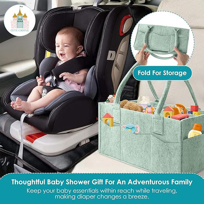 Cute Castle 2 Pack Diaper Caddy Organizer - Portable Baby Caddy Organizer with Handle, Nursery Storage Bin and Car Organizer for Girls, Boys - Baby Gift Basket - Green
