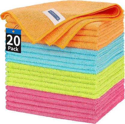 Microfiber Cleaning Cloth, 20 Pack Cleaning Rags, 12" x 12" Lint Free Shop Towels, Washable Reusable Microfiber Towels for Cars Kitchen Automotive House Office