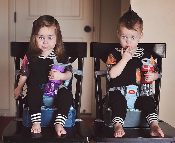 Nuby Easy Go Booster Seat - Travel Booster Seat for Babies and Toddlers - Holds Up to 35 Pounds - 9+ Months - Gray Chevron