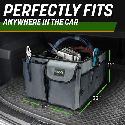 DRIVE - Car Trunk Organizer - Collapsible, Multi-Compartment Automotive SUV Car Organizer for Storage w/Adjustable Straps - Truck & Car Accessories for Women and Men - Tan