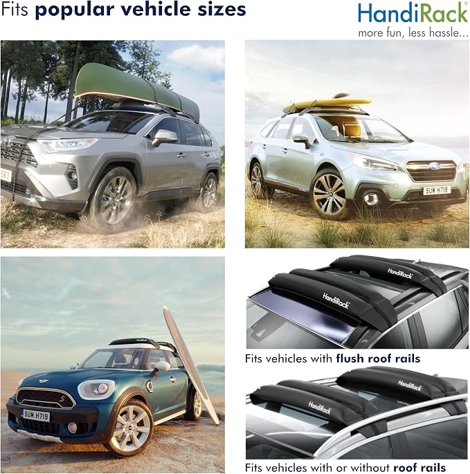 Universal Inflatable Soft Roof Rack Bars (Pair); Tie-Downs and Bow and Stern Lines Included; Carrier for Kayaks, Canoes, Surfboards and SUPs; Fits Cars and SUVs