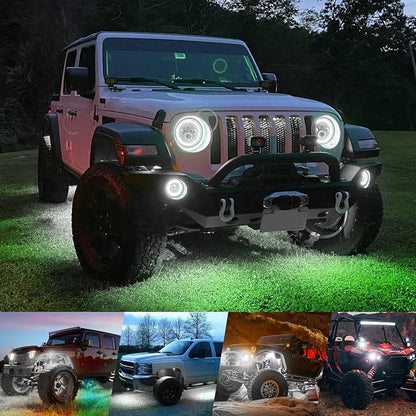 4WDKING White LED Rock Lights, 4 Pods IP68 Waterproof Underbody Glow Trail Rig Lamp LED Neon Lights for Truck Off Road Truck Car Boat ATV SUV Motorcycle