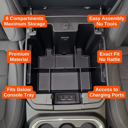Vehicle OCD Center Console Divider & Tray Organizer for Chevy Silverado 1500 / GMC Sierra 1500 (2019-2021) & 2500/3500 HD (2020-2023) (Full Console w/Bucket Seats ONLY) - Made in USA - SLX506