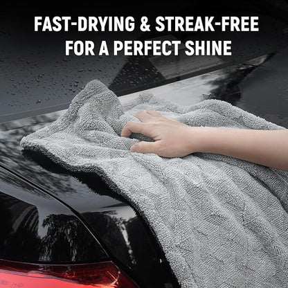 LIVOS 1000GSM Car Drying Towel, 18" x 24" Dual Sided Microfiber Towels for Cars, Ultra Absorbent Lint & Scratch-Free, Edgeless Twisted-Loop, Premium Wash Towel, Wave Silver&Grey
