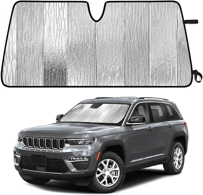 EcoNour Accordion Foldable Windshield Sun Shade Fit for Jeep Cherokee 2011-2024 2025 2026 Sunshade, Front Car Window Shades Sun Visor, Blocks UV Rays & Heat, Car Accessories