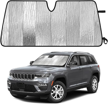 EcoNour Accordion Foldable Windshield Sun Shade Fit for Jeep Cherokee 2011-2024 2025 2026 Sunshade, Front Car Window Shades Sun Visor, Blocks UV Rays & Heat, Car Accessories