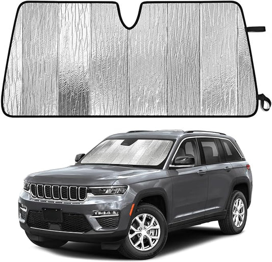 EcoNour Accordion Foldable Windshield Sun Shade Fit for Jeep Cherokee 2011-2024 2025 2026 Sunshade, Front Car Window Shades Sun Visor, Blocks UV Rays & Heat, Car Accessories