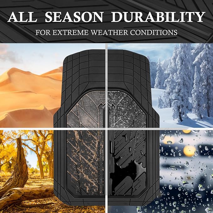 CAR PASS Heavy Rubber Car Floor Mats, Deep Waterproof Car Mats All Weather, Universal Trim-to Fit Automotive Floor Mats for Car SUV Truck Van, Durable Floor Liners Solid Black