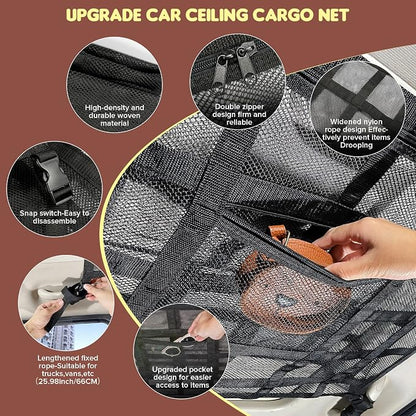 SUV Car Ceiling Cargo Net Pocket,35.4"x23.6" Double-Layer Mesh Car Roof Storage Organizer for Ford,F150,Jeep,Honda CRV,RAV4,Van Organizers and Storage,Camping Accessories