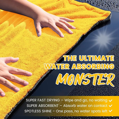 PUGPIU Car Drying Towel - 1400GSM Extra Large Super Absorbent Microfiber Towels for Cars 24"x36" - Large Edgeless with Twisted Loop, Lint-Free & Streak-Free for Auto Detailing, SUV, Truck (Yellow)