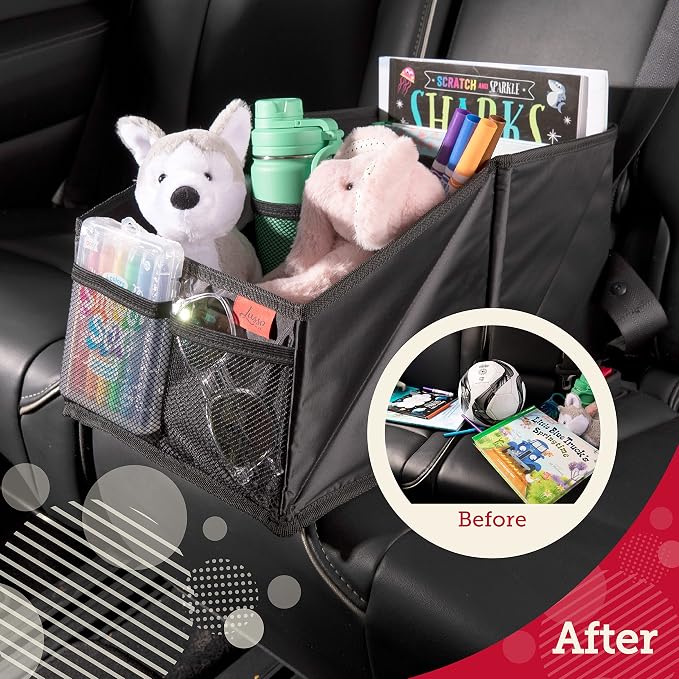 Lusso Gear Car Seat Organizer for Front or Backseat - Great for Adults & Kids, Features 9 Storage Compartments for Toys, Magazines, Tissues, Maps, Books, Documents, Games & More (Floral)