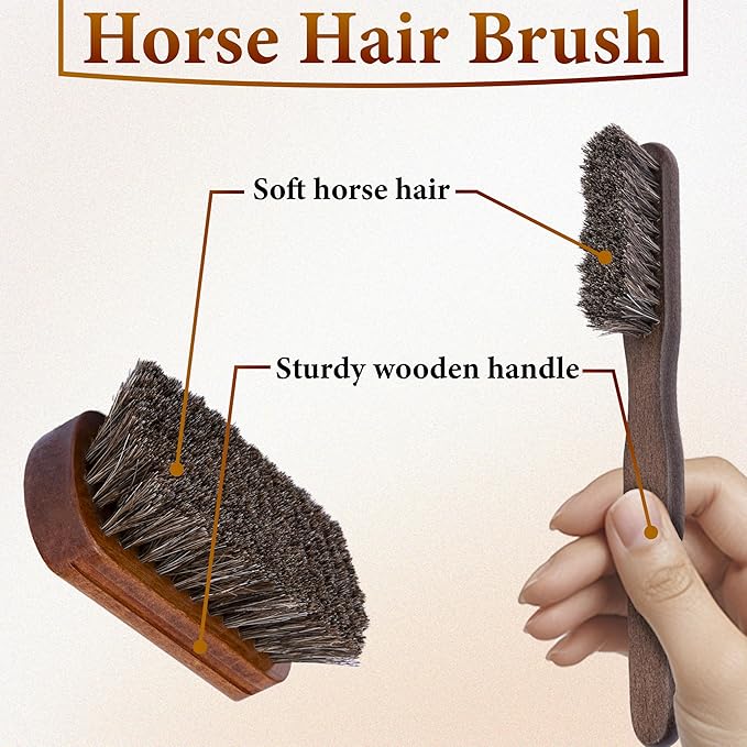 5 PCS Leather Brush Car Detailing, Horse Hair Brush, Car Cleaning Supplies, Car Interior Brush, Carpet Brush for Car Detailing, for Car Accessories Interior, Carpet, Upholstery, Furniture and Shoes