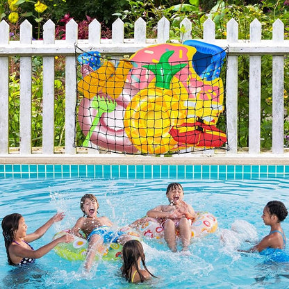 Extra Large Pool Toy Float Storage Net, 71×47'' Heavy Duty Hanging Elastic Mesh Net Organizer with 20 Hooks, 50 Cable Ties, Swimming Poolside Fence Toys Holder for Inflatable Rafts Pool Noodles Balls