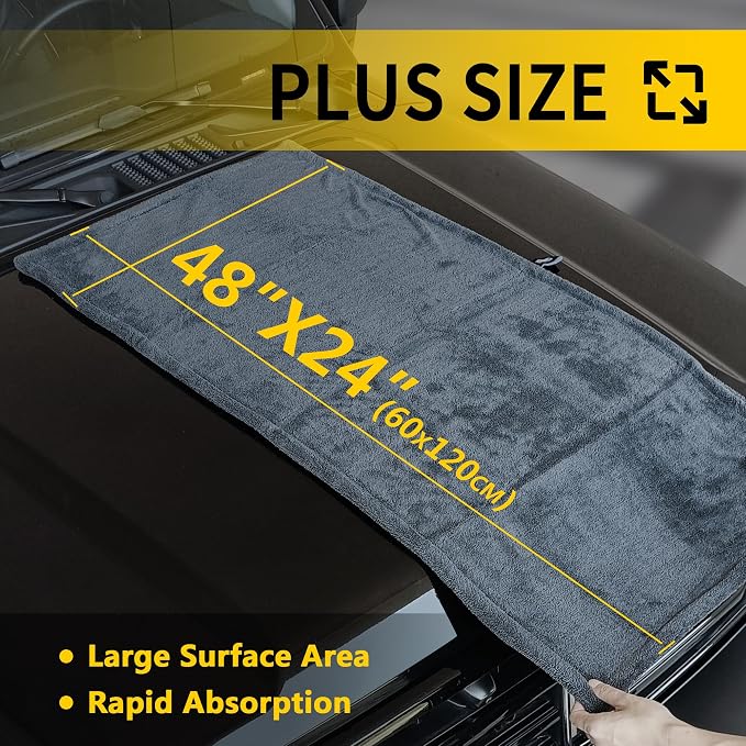 2 Pack Car Drying Towels (48”x24”),Extra Large Double-Twist Pile Drying Towels Car Detailing for Car Care Wash,Car Super Cleaning Supplies Accessories kit,Ultra Absorbency