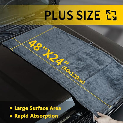 2 Pack Car Drying Towels (48”x24”),Extra Large Double-Twist Pile Drying Towels Car Detailing for Car Care Wash,Car Super Cleaning Supplies Accessories kit,Ultra Absorbency