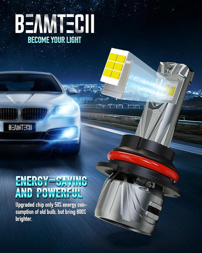 BEAMTECH Bulb, 800% Brighter High Speed Fan 6500K Xenon White 9007 Light Bulbs or Fog Lights Pack of 2