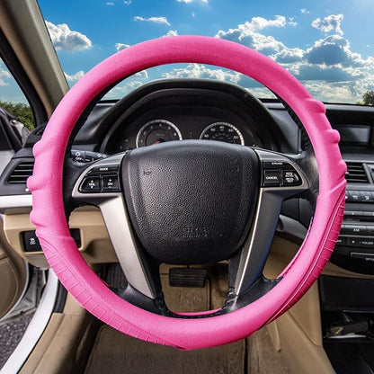 FH Group Universal Fit Silicone with Grip and Pattern Massaging Grip Steering Wheel Cover fits most Cars, SUVs, Trucks, and Vans Baby Pink