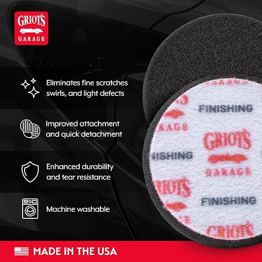 Griot's Garage 3" Black Foam Finishing Pads for Car Polishing and Detailing, Buffing Pads for Paint Correction and Sealant Application, 11274, Set of 3