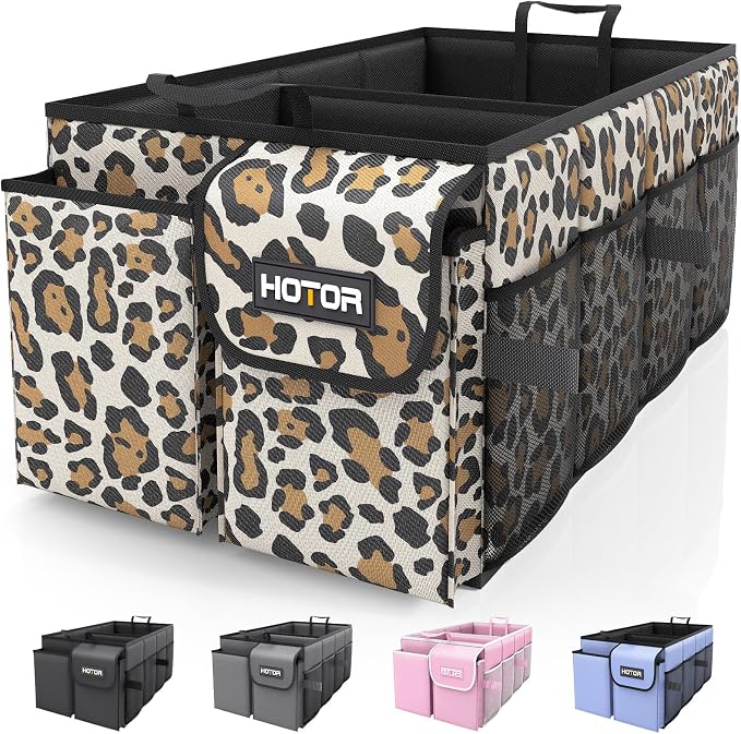 HOTOR Trunk Organizer - Car Organizer, Foldable Trunk organizer for SUVs & Sedans, Sturdy Car Organization for Car Accessories, Tools, Sundries, Leopard, 2 Compartments, 21.3"×12.6"×10.6"