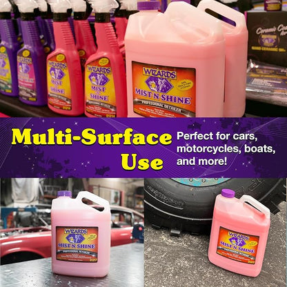 Wizards Mist-N-Shine Professional Car Detailing Spray - Quick Detailer Spray for Cars, Show-Car Gloss, Streak-Free Finish on Paint, Chrome, Glass and Plastic Trim, Wax-Free Formula - 1 Gallon Refill