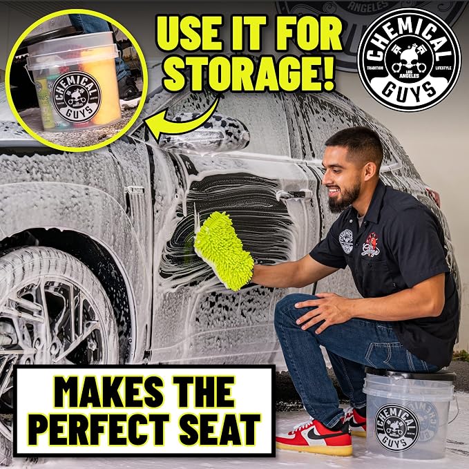 Chemical Guys Ultimate Scratch-Free Detailing Car Wash Bucket Kit with Accessories, Car Detailing Kit With Dirt Trap, Wash Mitt, Lid, and 16 oz Soap, Safe For Trucks, SUVs, Motorcycles, RVs
